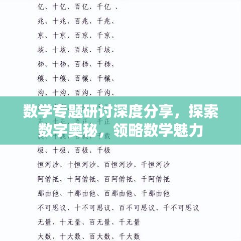 数学专题研讨深度分享，探索数字奥秘，领略数学魅力