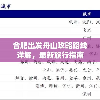 合肥出发舟山攻略路线详解,最新旅行指南
