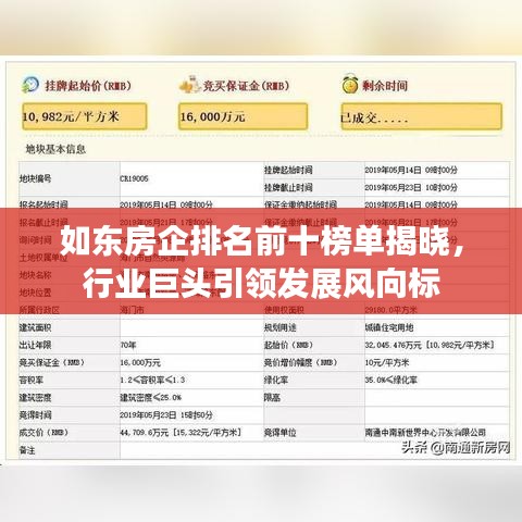 如东房企排名前十榜单揭晓,行业巨头引领发展风向标